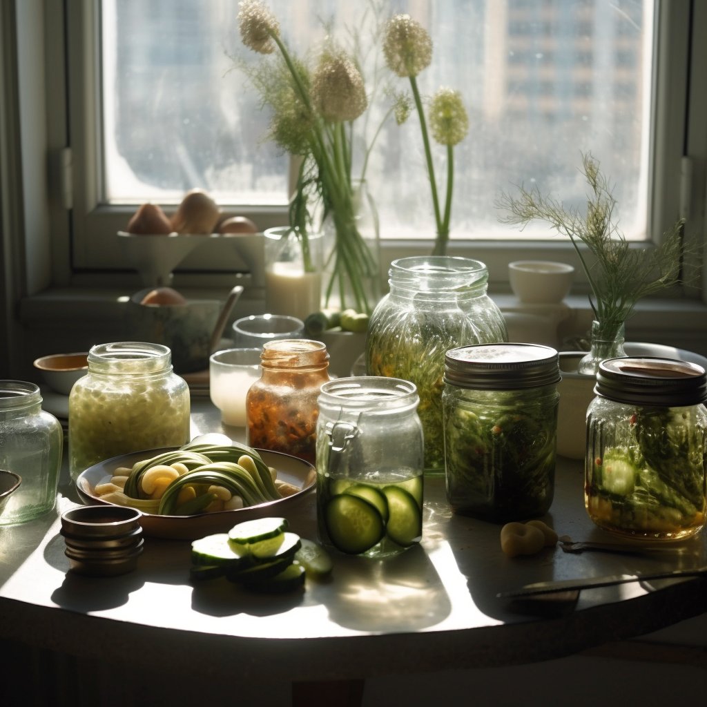 Pickles being pickled on a windowsill 