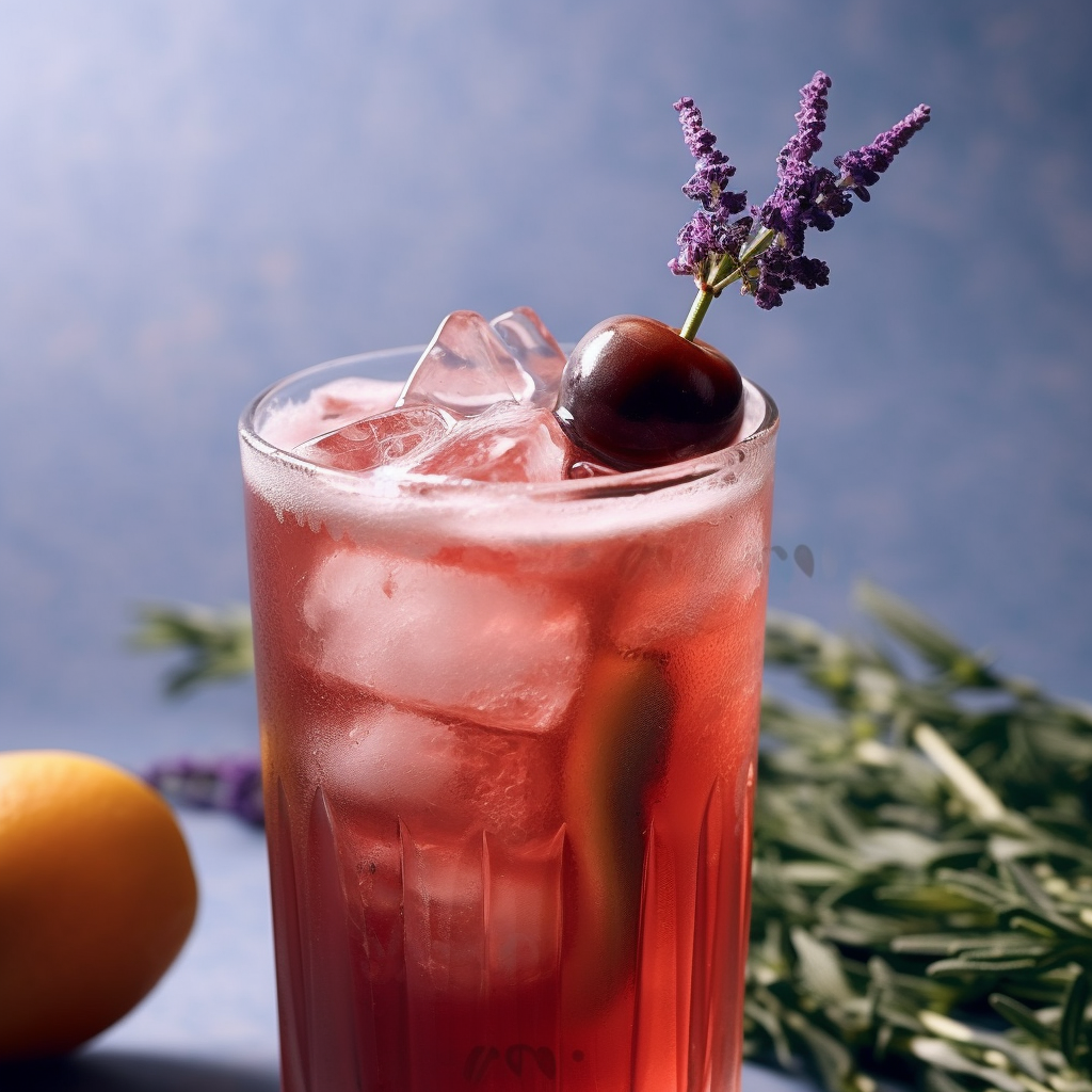 Lavender and Plum Shrub Cocktail on purple background 